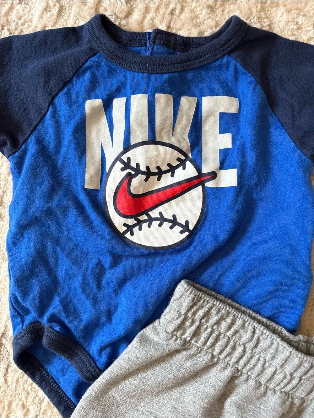 Nike Blue & Navy Baby Baseball Bodysuit with Gray Joggers